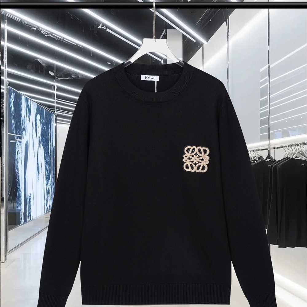 Loewe Black Long Sleeve Tee with Beige Logo